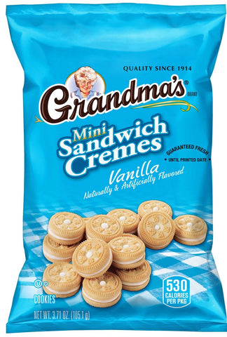 Grandmas Mini Vanilla Cream Sandwich Cookies, 3.71 Ounce -- 24 per case