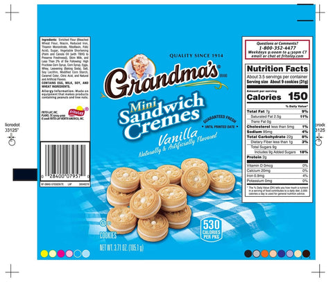 Grandmas Mini Vanilla Cream Sandwich Cookies, 3.71 Ounce -- 24 per case