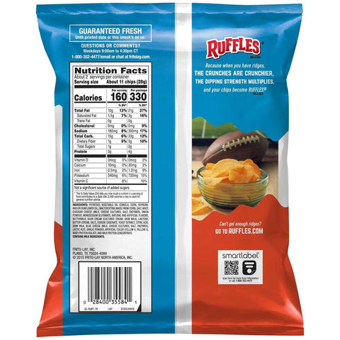 Ruffles Cheddar and Sour Cream Ridged Potato Chips, 2.125 Ounce -- 24 per case