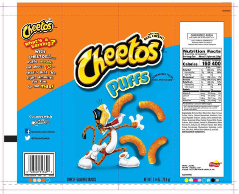 Cheetos Puffed Cheese Flavored Snacks, 2.5 Ounce -- 21 per case