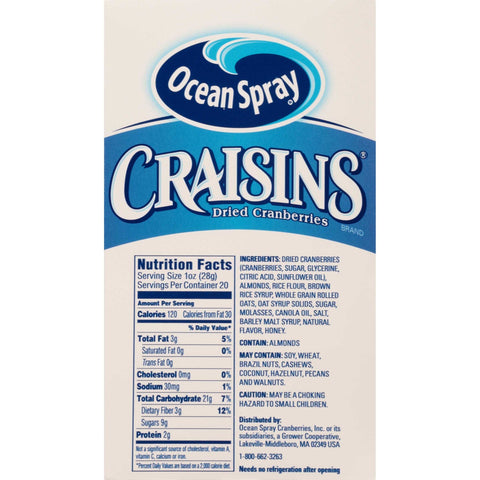 Ocean Spray Craisins Cranberry Almond Fruit Cluster, 2 Ounce -- 40 per case.