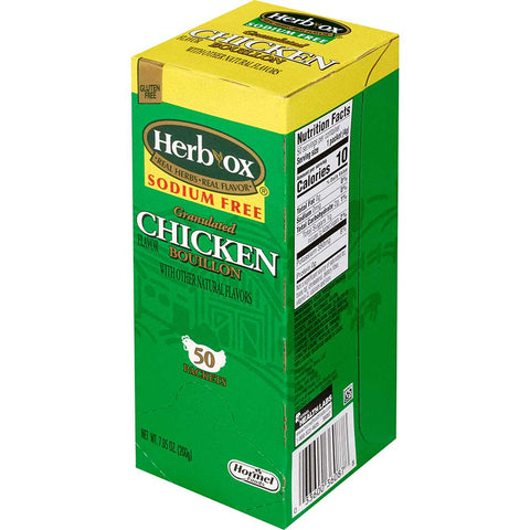 Hormel Health Labs Herb-Ox Instant Sodium Free Chicken Broth, 50 packets per box -- 6 boxes per case
