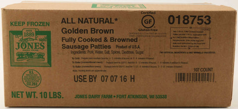 Jones Dairy Farm Mild Fully Cooked Pork Sausage Patty, 1.5 Ounce -- 107 per case
