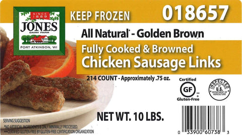 Jones Dairy Farm All Natural Skinless Fully Cooked Chicken Sausage Link, 0.75 Ounce -- 214 per case