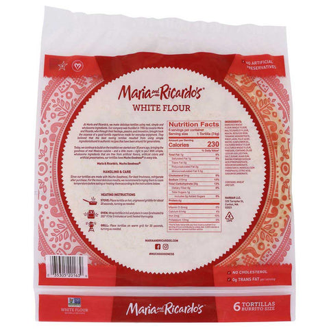Maria and Ricardos Burrito Size 10 inch White Flour Tortilla, 6 count -- 12 packs per case