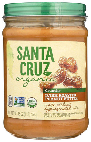 Santa Cruz Organic Crunchy Dark Roasted Peanut Butter, 16 Ounce -- 6 per case