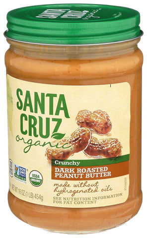 Santa Cruz Organic Crunchy Dark Roasted Peanut Butter, 16 Ounce -- 6 per case