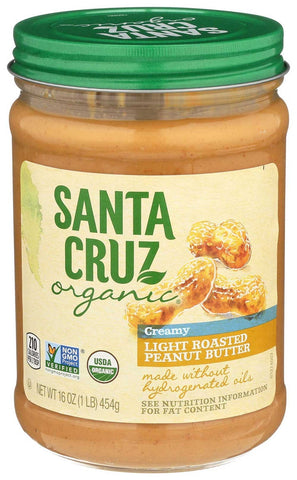 Santa Cruz Organic Creamy Light Roast Peanut Butter, 16 Ounce -- 6 per case