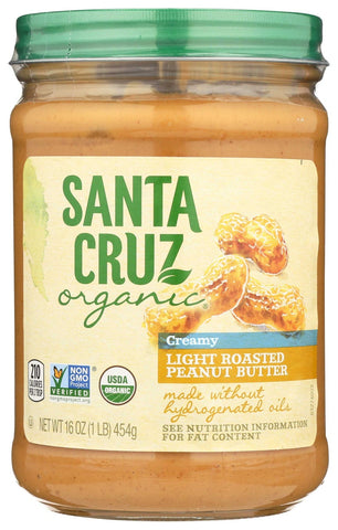 Santa Cruz Organic Creamy Light Roast Peanut Butter, 16 Ounce -- 6 per case
