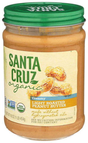 Santa Cruz Organic Creamy Light Roast Peanut Butter, 16 Ounce -- 6 per case
