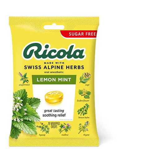 Ricola Unsweetened Lemon Mint Cough Drops, 19 count -- 48 per case