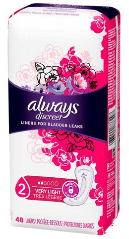 Always Discreet Very Light Regular Liner, 48 count per pack -- 3 per case.