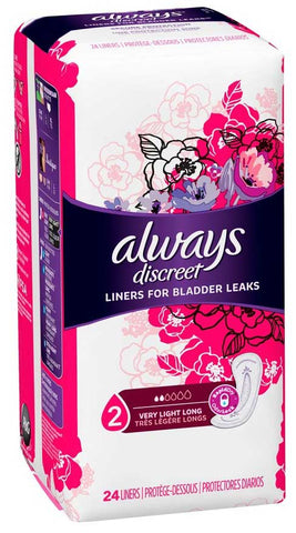Always Discreet Very Light Long Liner, 24 count per pack -- 3 per case.