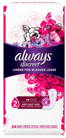 Always Discreet Very Light Long Liner, 24 count per pack -- 3 per case.