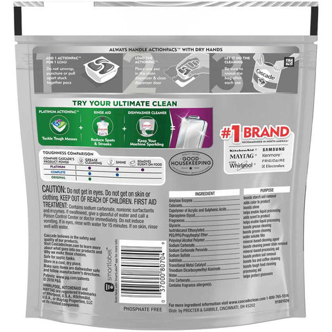 Cascade Fresh Scent Platinum Action Pacs Liquid and Powder Dishwashing Pouch, 14 count per pack -- 6 per case.