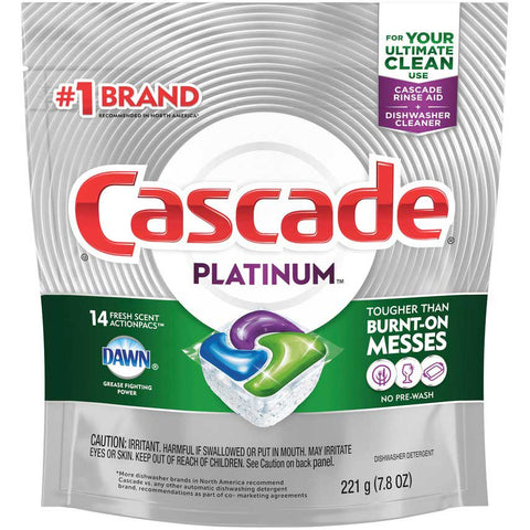 Cascade Fresh Scent Platinum Action Pacs Liquid and Powder Dishwashing Pouch, 14 count per pack -- 6 per case.