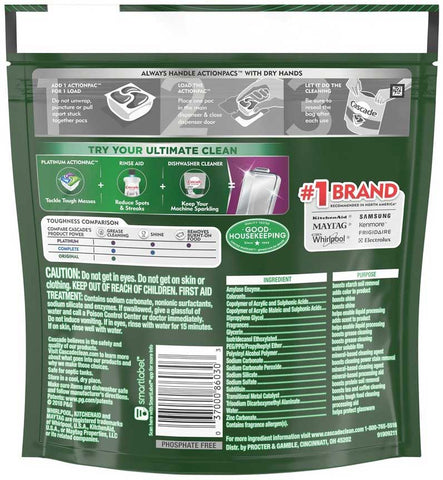 Cascade Complete Fresh Scent Action Pacs Liquid and Powder Dishwashing Pouch, 18 count per pack -- 6 per case.
