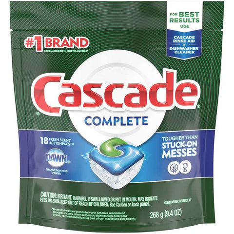 Cascade Complete Fresh Scent Action Pacs Liquid and Powder Dishwashing Pouch, 18 count per pack -- 6 per case.