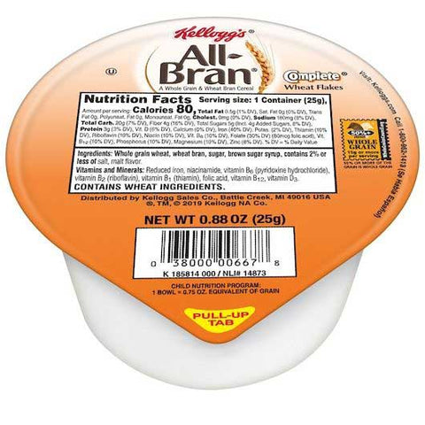 Kelloggs All Bran Complete Wheat Flakes Cereal, 0.88 Ounce Bowl -- 96 per case