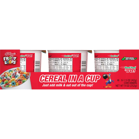 Kelloggs Froot Loops Breakfast Cereal, Single-Serve 1.5oz Cup, 6/Box