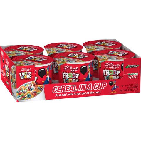 Kelloggs Froot Loops Breakfast Cereal, Single-Serve 1.5oz Cup, 6/Box