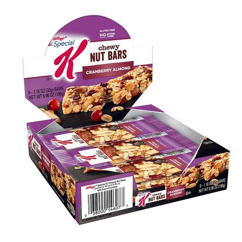 Kelloggs Special K Cranberry Almond Cereal Chewy Nut Bar, 1.16 Ounce -- 72 per case.