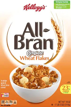 Kelloggs All Bran Complete Wheat Flakes Cereal, 18 Ounce -- 10 per case