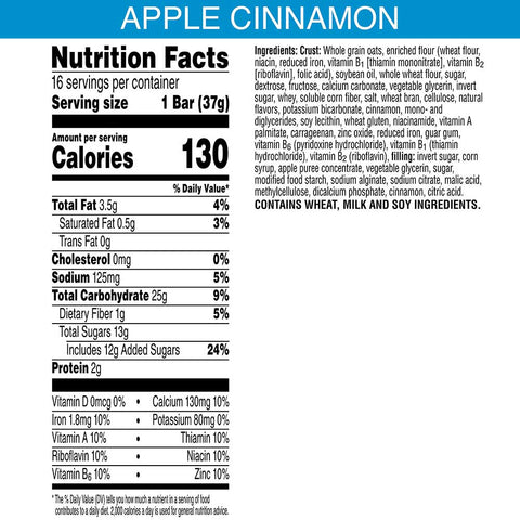 Kelloggs Nutri-Grain Cereal Bars, Apple-Cinnamon, Indv Wrapped 1.3oz Bar, 16/Box
