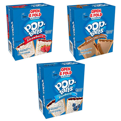 Kelloggs Pop Tarts Strawberry Blueberry Brown Sugar Cinnamon Toaster Pastries -- 96 per case.