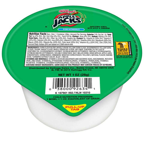Kelloggs Apple Jacks Reduced Sugar Whole Grain Cereal, 1 Ounce Bowl -- 96 per case.