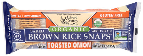 Edward and Sons Organic Brown Rice Onion Snap Cracker, 3.5 Ounce -- 12 per case.