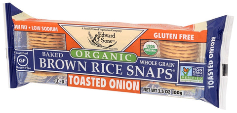 Edward and Sons Organic Brown Rice Onion Snap Cracker, 3.5 Ounce -- 12 per case.
