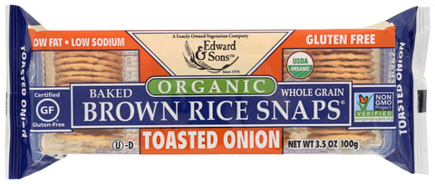 Edward and Sons Organic Brown Rice Onion Snap Cracker, 3.5 Ounce -- 12 per case.