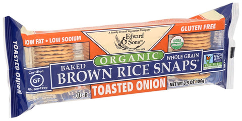 Edward and Sons Organic Brown Rice Onion Snap Cracker, 3.5 Ounce -- 12 per case.