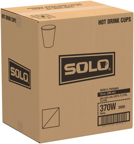 Solo White Designer Single Sided Lined Poly Paper Hot Cup, 10 Ounce -- 1000 per case.