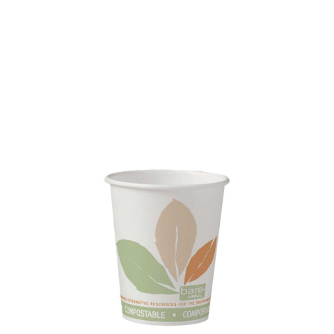 SOLO Cup Company Bare PLA Paper Hot Cups, 10oz, White w/Leaf Design, 50/Bag, 20 Bags/Carton