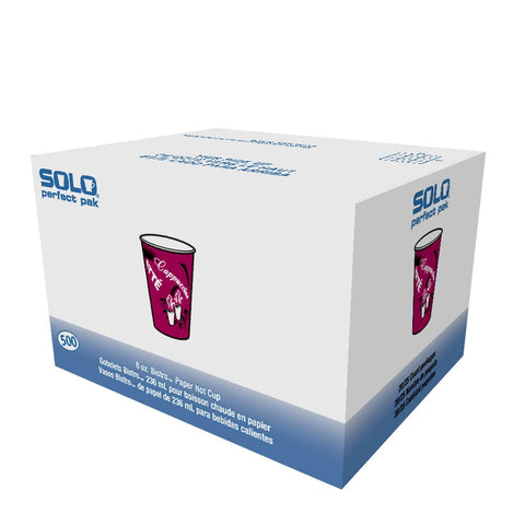 SOLO Cup Company Bistro Design Hot Drink Cups, Paper, 8oz, Maroon, 500/Carton