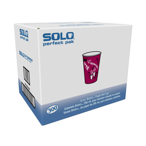 SOLO Cup Company Bistro Design Hot Drink Cups, Paper, 10oz, Maroon, 300/Carton