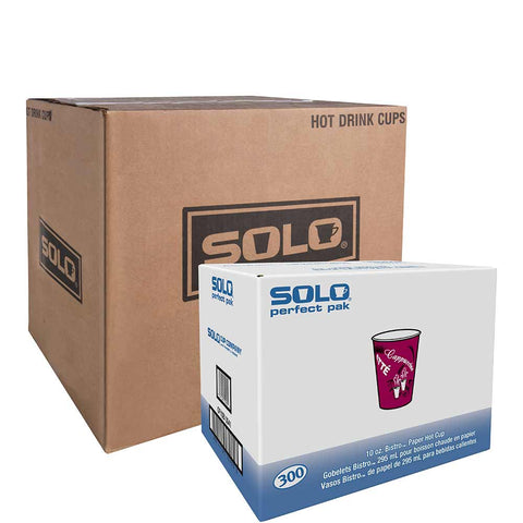 SOLO Cup Company Bistro Design Hot Drink Cups, Paper, 10oz, Maroon, 300/Carton