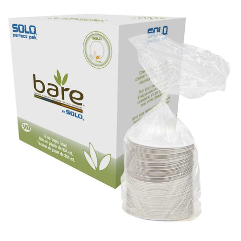 SOLO Cup Company Bare Paper Dinnerware, 12oz Bowl, Green/Tan, 500/Carton