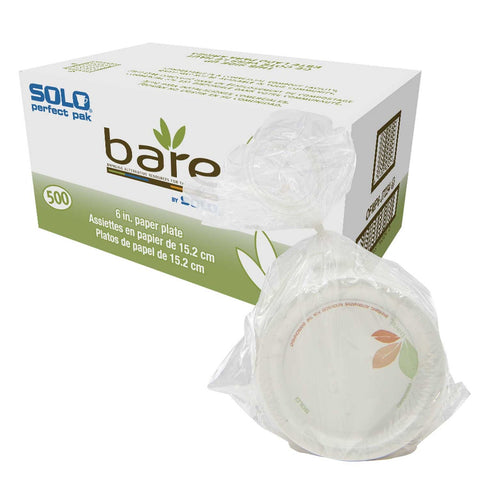 SOLO Cup Company Bare Paper Dinnerware, 6 inch Plate, Green/Tan, 500/Carton