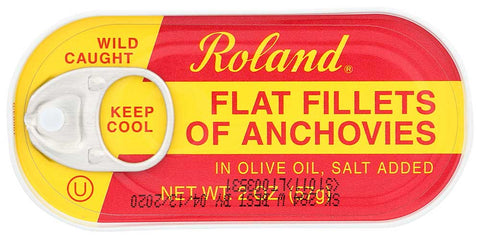 Roland Anchovy Flat Fillets of Olive Oil, 2 Ounce -- 25 per case.