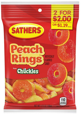 Sathers Chuckles Peach Rings Candy, 3.75 Ounce -- 12 per case.