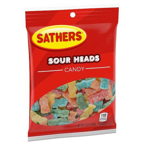 Sathers Sour Heads Candy, 3.5 Ounce Peg Bag -- 12 per case