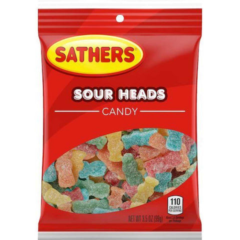 Sathers Sour Heads Candy, 3.5 Ounce Peg Bag -- 12 per case
