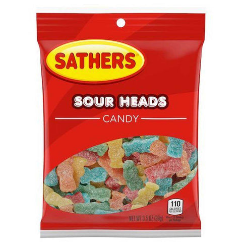 Sathers Sour Heads Candy, 3.5 Ounce Peg Bag -- 12 per case