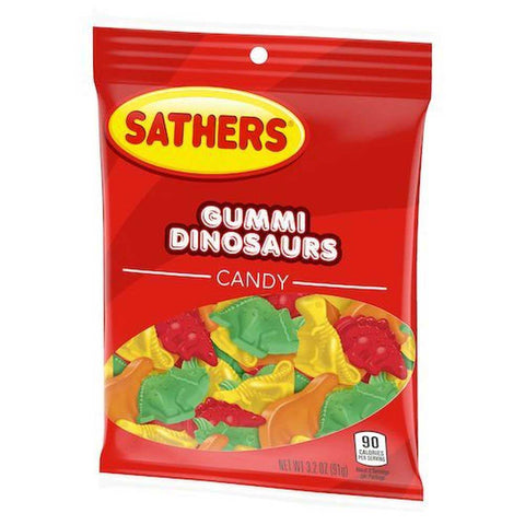 Sathers Dinosaurs Gummy Candy, 3.5 Ounce Peg Bag -- 12 per case