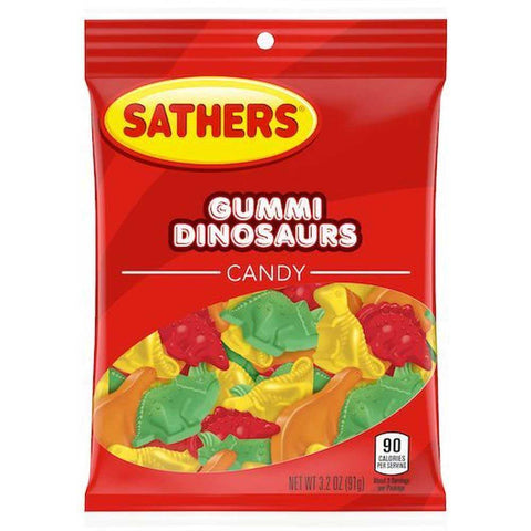 Sathers Dinosaurs Gummy Candy, 3.5 Ounce Peg Bag -- 12 per case