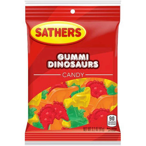 Sathers Dinosaurs Gummy Candy, 3.5 Ounce Peg Bag -- 12 per case