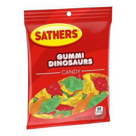 Sathers Dinosaurs Gummy Candy, 3.5 Ounce Peg Bag -- 12 per case